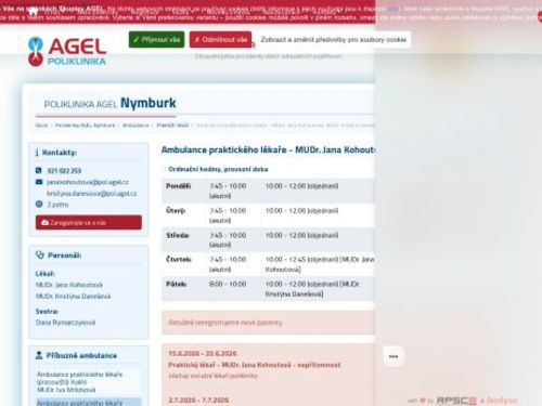 Praktický lékař pro dospělé Poliklinika AGEL Nymburk - MUDr. Jana Kohoutová