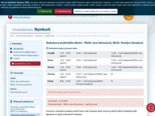 Praktický lékař pro dospělé Poliklinika AGEL Nymburk - MUDr. Jana Kohoutová