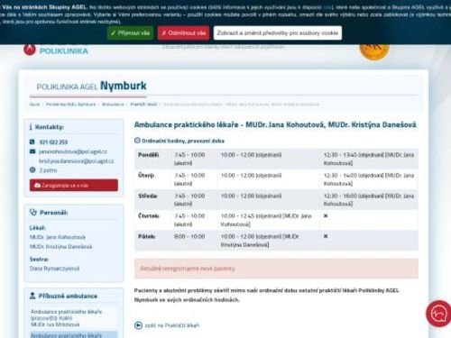 Praktický lékař pro dospělé Poliklinika AGEL Nymburk - MUDr. Jana Kohoutová