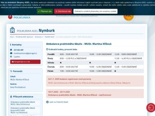 Praktický lékař pro dospělé Poliklinika AGEL Nymburk - MUDr. Martina Křížová
