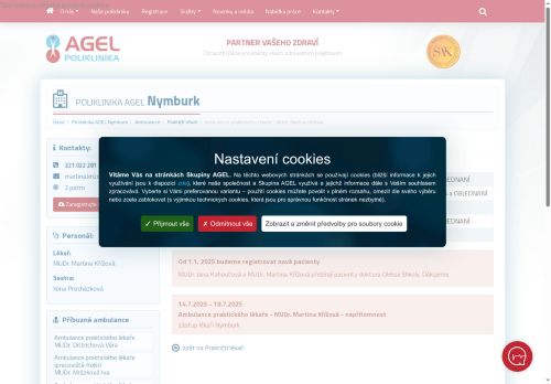 Zobrazit webové stránky Praktický lékař pro dospělé Poliklinika AGEL Nymburk - MUDr. Martina Křížová