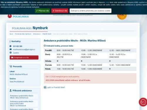 Praktický lékař pro dospělé Poliklinika AGEL Nymburk - MUDr. Martina Křížová
