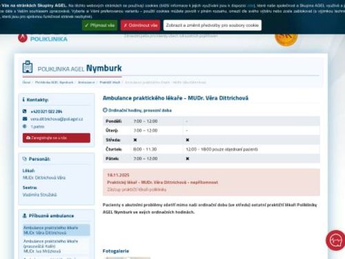 Praktický lékař pro dospělé Poliklinika AGEL Nymburk - MUDr. Věra Dittrichová