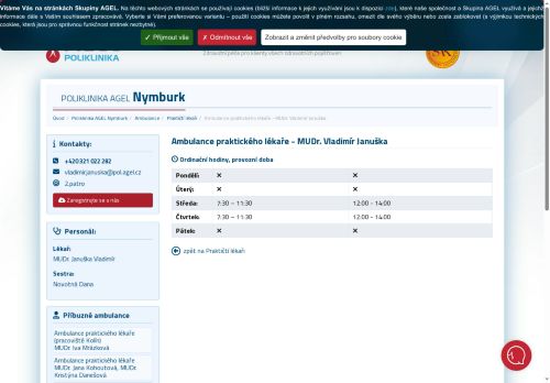 Zobrazit webové stránky Praktický lékař pro dospělé Poliklinika AGEL Nymburk - MUDr. Vladimír Januška