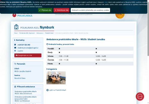 Zobrazit webové stránky Praktický lékař pro dospělé Poliklinika AGEL Nymburk - MUDr. Vladimír Januška