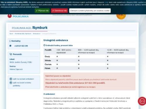 Urologická ambulance Poliklinika AGEL Nymburk - MUDr. Jindřich Šonský, FEBU