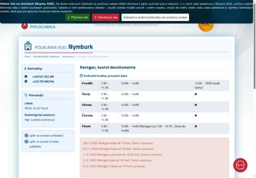 Zobrazit webové stránky Rentgen, kostní denzitometrie - Poliklinika AGEL Nymburk