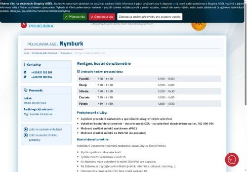 Zobrazit webové stránky Rentgen, kostní denzitometrie - Poliklinika AGEL Nymburk