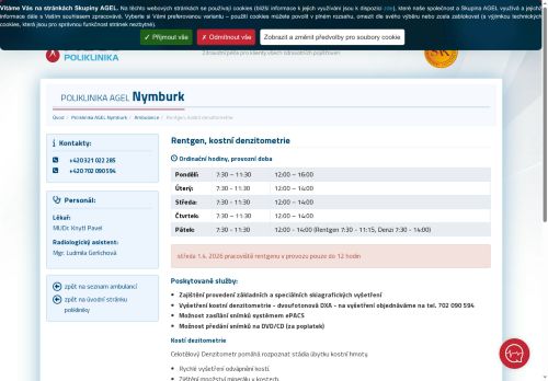 Zobrazit webové stránky Rentgen, kostní denzitometrie - Poliklinika AGEL Nymburk