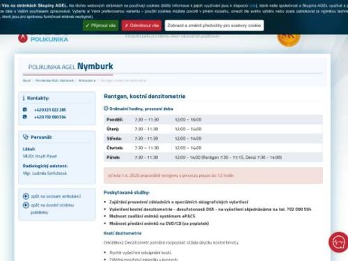 Rentgen, kostní denzitometrie - Poliklinika AGEL Nymburk