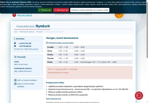 Zobrazit webové stránky Rentgen, kostní denzitometrie - Poliklinika AGEL Nymburk