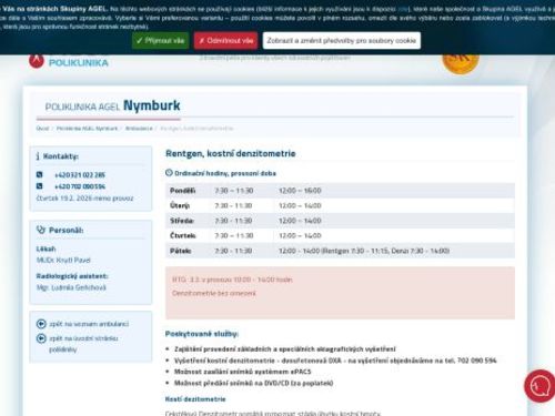 Rentgen, kostní denzitometrie - Poliklinika AGEL Nymburk