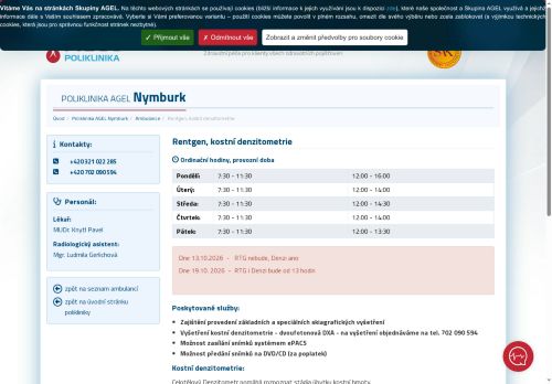 Zobrazit webové stránky Rentgen, kostní denzitometrie - Poliklinika AGEL Nymburk