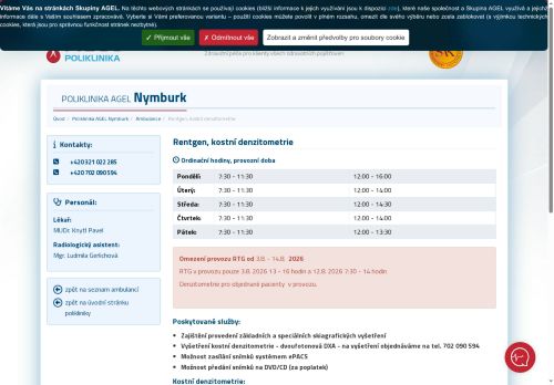 Zobrazit webové stránky Rentgen, kostní denzitometrie - Poliklinika AGEL Nymburk