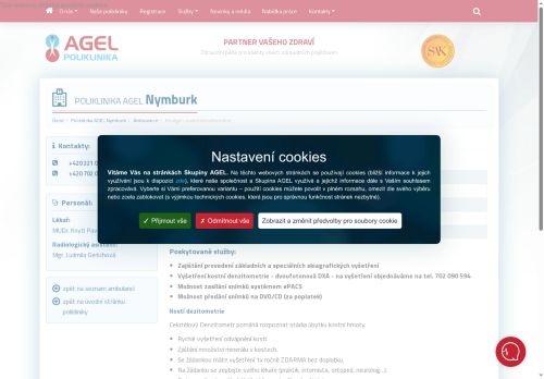 Zobrazit webové stránky Rentgen, kostní denzitometrie - Poliklinika AGEL Nymburk