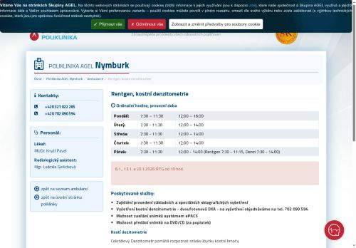 Zobrazit webové stránky Rentgen, kostní denzitometrie - Poliklinika AGEL Nymburk