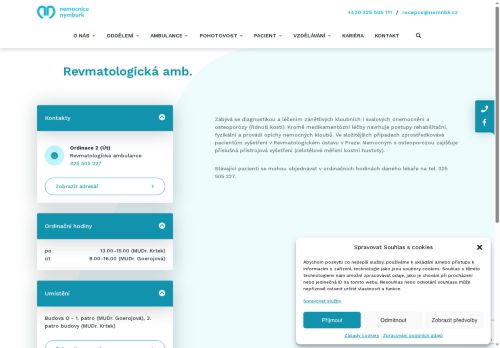 Zobrazit webové stránky Revmatologická ambulance - Nemocnice Nymburk
