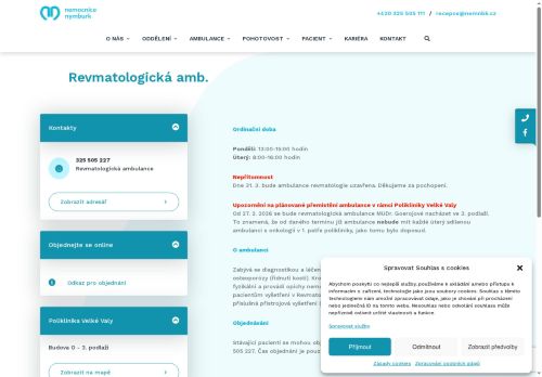 Zobrazit webové stránky Revmatologická ambulance - Nemocnice Nymburk