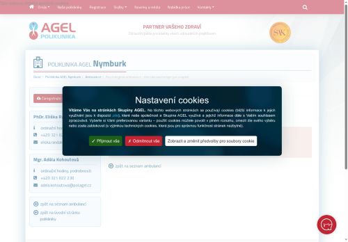 Zobrazit webové stránky Ambulance klinické psychologie pro dospělé Poliklinika AGEL Nymburk - PhDr. Eliška Randáková, Mgr. Dana Kynclová