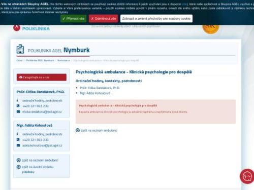 Ambulance klinické psychologie pro dospělé Poliklinika AGEL Nymburk - PhDr. Eliška Randáková, Mgr. Dana Kynclová