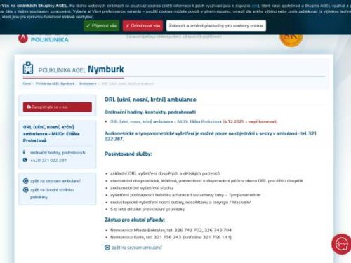 ORL ambulance Poliklinika AGEL Nymburk - MUDr. Oneda Ruci, MUDr. Eliška Probstová
