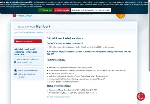 Zobrazit webové stránky ORL ambulance Poliklinika AGEL Nymburk - MUDr. Oneda Ruci, MUDr. Eliška Probstová