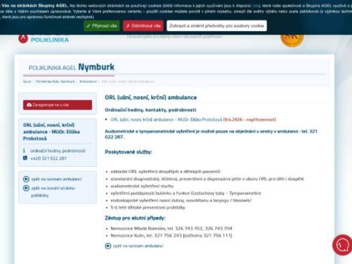 ORL ambulance Poliklinika AGEL Nymburk - MUDr. Oneda Ruci, MUDr. Eliška Probstová
