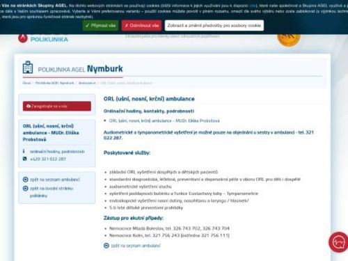 ORL ambulance Poliklinika AGEL Nymburk - MUDr. Oneda Ruci, MUDr. Eliška Probstová