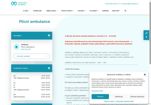 Zobrazit webové stránky Plicní ambulance - Nemocnice Nymburk