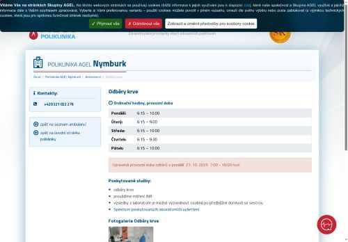 Zobrazit webové stránky Odběry krve Poliklinika AGEL Nymburk