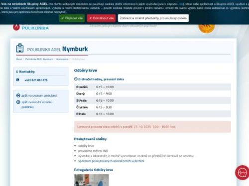 Odběry krve Poliklinika AGEL Nymburk