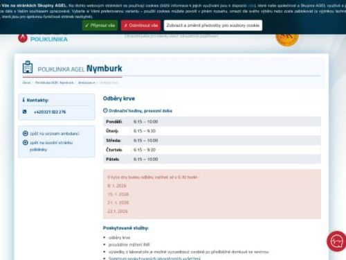 Odběry krve Poliklinika AGEL Nymburk