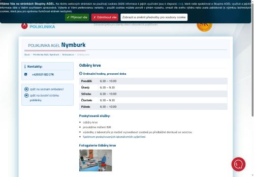 Zobrazit webové stránky Odběry krve Poliklinika AGEL Nymburk
