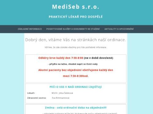 Praktický lékař pro dospělé MediSeb s.r.o. - MUDr. Jitka Šebková