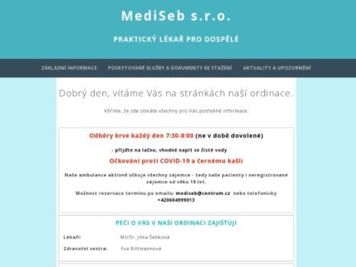 Praktický lékař pro dospělé MediSeb s.r.o. - MUDr. Jitka Šebková