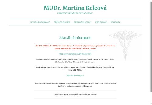 Zobrazit webové stránky Praktický lékař pro děti a dorost - MUDr. Martina Keleová
