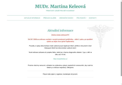 Zobrazit webové stránky Praktický lékař pro děti a dorost - MUDr. Martina Keleová