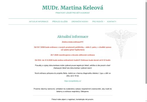 Zobrazit webové stránky Praktický lékař pro děti a dorost - MUDr. Martina Keleová
