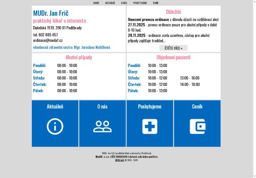 Zobrazit webové stránky Praktický lékař pro dospělé - MUDr. Jan Frič