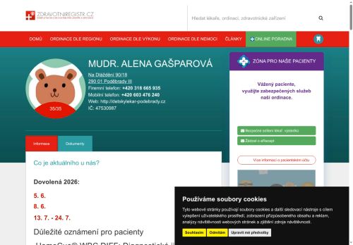 Zobrazit webové stránky Praktický lékař pro děti a dorost - MUDr. Alena Gašparová