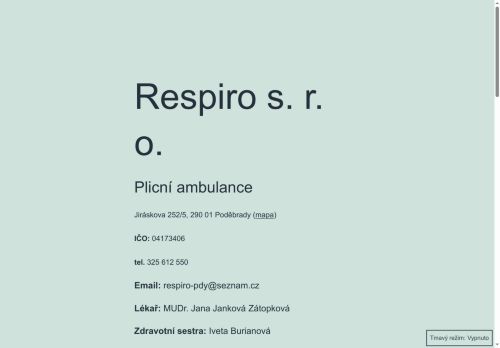 Zobrazit webové stránky Plicní ambulance RESPIRO s.r.o. - MUDr. Jana Janková Zátopková