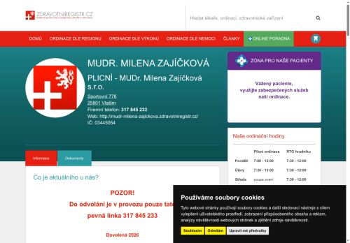 Zobrazit webové stránky Plicní ambulance - MUDr. Milena Zajíčková