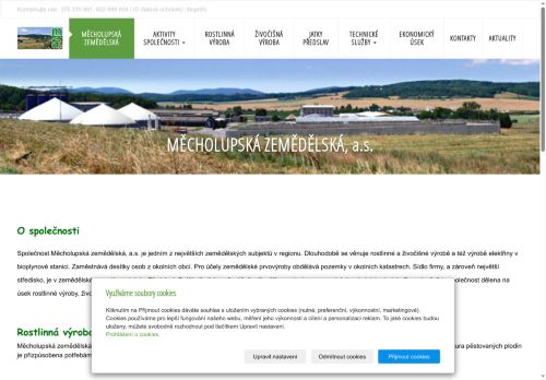 Webové stránky Měcholupská zemědělská, a.s., Předslav