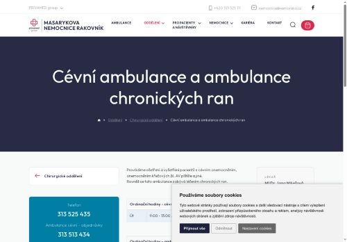 Zobrazit webové stránky Cévní ambulance a ambulance chronických ran - Masarykova nemocnice Rakovník