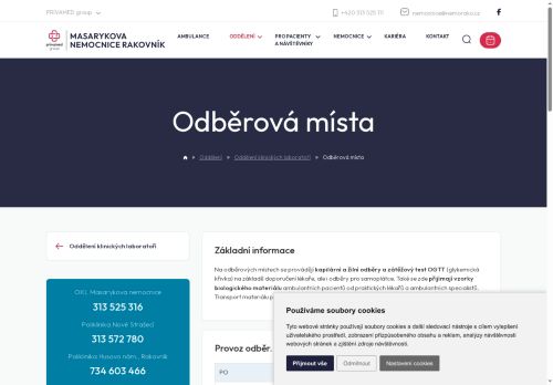 Zobrazit webové stránky Odběrové místa Poliklinika Husovo nám. - Masarykova nemocnice Rakovník