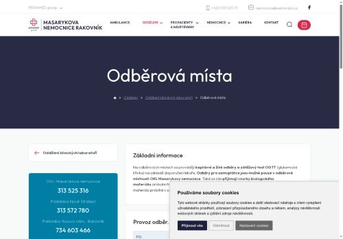 Zobrazit webové stránky Odběrové místa Poliklinika Husovo nám. - Masarykova nemocnice Rakovník