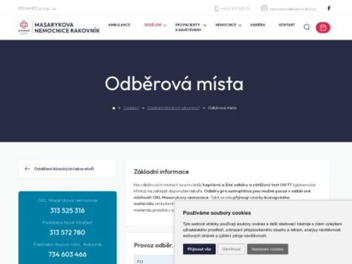 Odběrové místa Poliklinika Husovo nám. - Masarykova nemocnice Rakovník