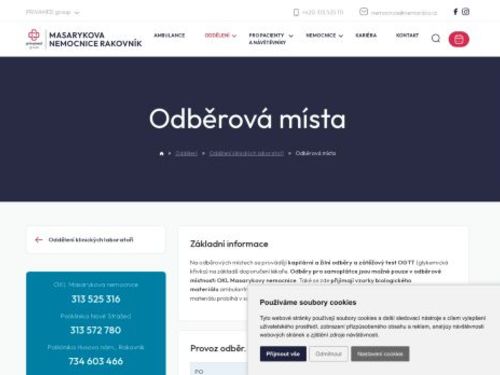 Odběrové místa Poliklinika Husovo nám. - Masarykova nemocnice Rakovník