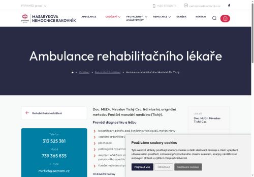 Zobrazit webové stránky Ambulance rehabilitačního lékaře - Masarykova nemocnice Rakovník - Doc. MUDr. Miroslav Tichý Csc.