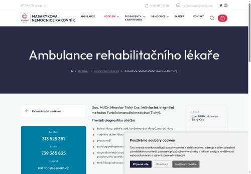 Zobrazit webové stránky Ambulance rehabilitačního lékaře - Masarykova nemocnice Rakovník - Doc. MUDr. Miroslav Tichý Csc.